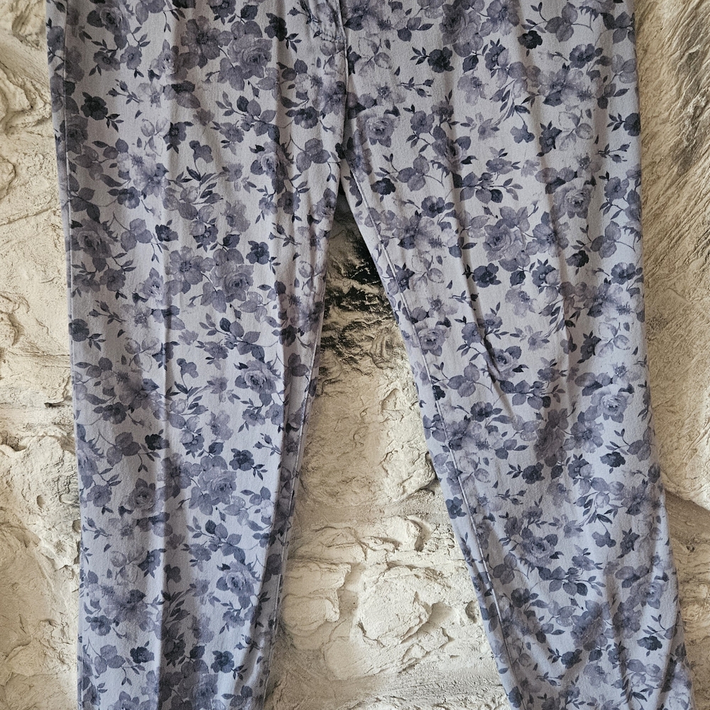 Chaus Floral Print Pants in Blue and Gray